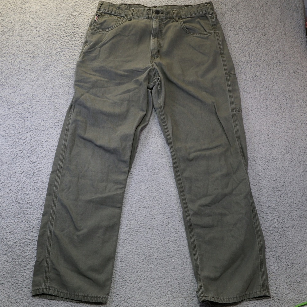 Carhartt FR Flame Resistant Canvas Work Pants Mens 36x32 Green Carpenter CAT 2